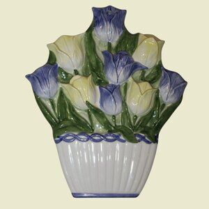 Ceramic Tulip Wall Decor Italy Blue & Yellow Tulips Wall Hanging 12"x10"